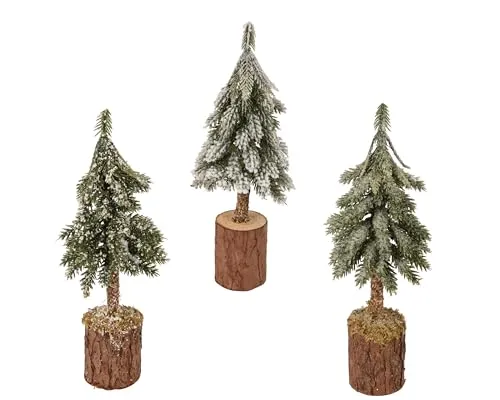 Tannenbaum künstlich 21cm hoch mit Holzsockel 1 Stück Sortiert - platzsparend & wiederverwendbar - Kleiner Deko Christbaum - Weihnachtsdeko & Winterdeko - grün, weiß