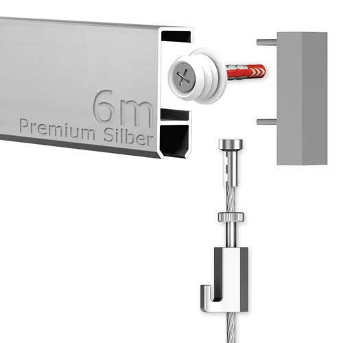 Galerieschienen Set Premium 6 m in Silber - Bilderschienen Robust inkl Zubehör