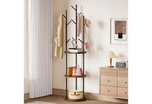 Yorbay Garderobenständer, Garderobe in Baumform, Kleiderständer aus Holz Metallrahmen, 9 Haken, 3 Ablagen, Kleiderstange Jackenständer Baumförmige, für Schals Jacken Taschen, für Flur Büro Wohnzimmer