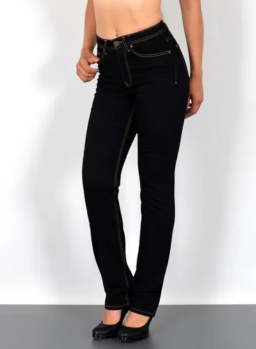 ESRA Damen High Waist Jeans Hose - Gerade Schnitt bis Übergröße G300 - Damen-Jeanshosen mit hohem Bund und geradem Schnitt für optimalen Tragekomfort; elastischer Stoff sorgt für Flexibilität und figurbetonte Passform.