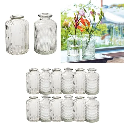 Vintage Glasvase - Kleine Vasen für jeden Raum - Shabby Chic Blumenvase aus Glas, ideal für kreative Tischdekorationen in Wohnzimmer, Esszimmer oder Küche.