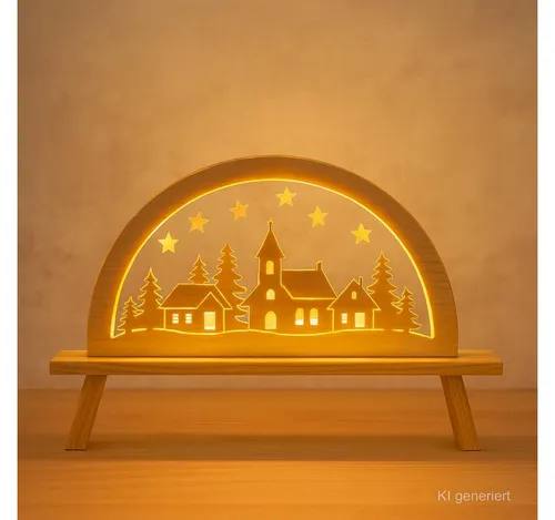 Dekohelden24 Schwibbogen Holz-Schwibbogenbank, ca. 60 x 7 x 10 cm, natur