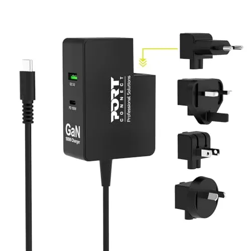 Universal-Reiseladegerät GaN für USB-C und USB-A, 100 W, Schwarz
