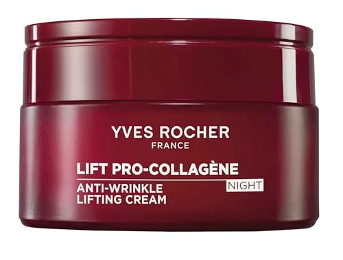 Yves Rocher LIFT Pro-COLLAGÈNE Nachtcreme – Straffende Anti-Falten Gesichtscreme - Innovative Formel mit Kollagen und Hyaluronsäure – Glättet, regeneriert und strafft die Haut – 50 ml