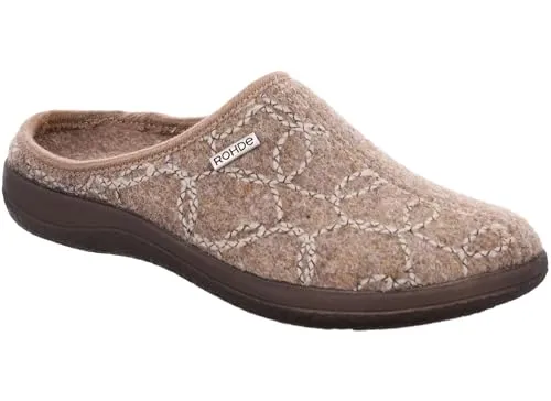 Rohde Damen Pantoffel Filz Hausschuh Bari 6544, Größe 41 EU, Beige - Bequemer Hausschuh aus weichem Filz mit herausnehmbarer Innensohle und rutschfester Laufsohle für optimalen Halt und Komfort.