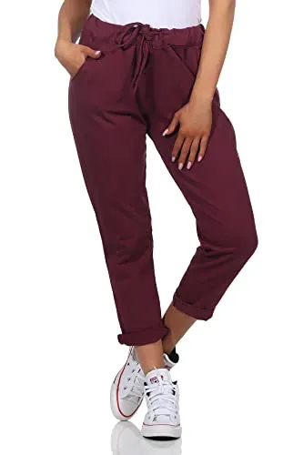 Damen Jogginhose im Boyfriend-Style Sweatpants für Freizeit Sport Fitness Yoga Training 3569 Bordo 42/46
