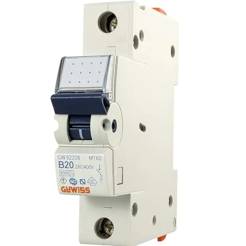 1x Gewiss GW92208 B20 Sicherungsautomat Serie 90 | 1-polig Typ B | 230V AC | 20A | 6kA Abschaltvermögen | IP2X | DIN-Schiene | Überstrom- & Kurzschlussschutz | MCB Leitungsschutzschalter