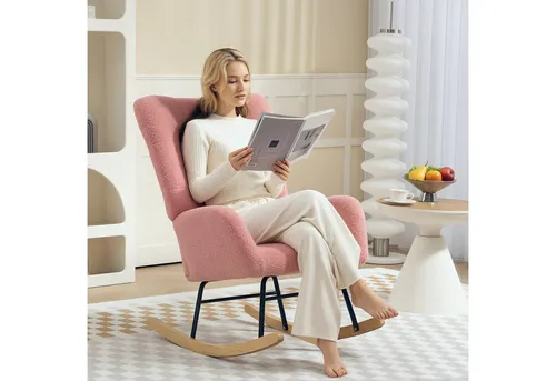 HOMCOM Schaukelstuhl in Rosa – Teddysamt-Optik mit Armlehne