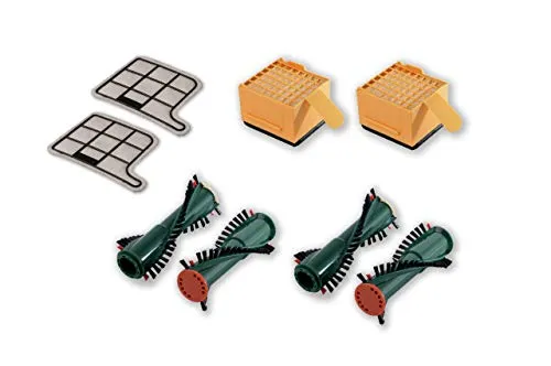 eVendix Filterset kompatibel mit Vorwerk Kobold VK 135/136: 2 Hygiene-Mikrofilter + 2 Motorschutzfilter + 4 Rundbürsten EB 360 / EB 370 (2 Paar)