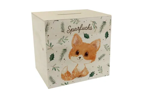 speecheese Spardose Babyfuchs Spardose aus Holz mit Spruch Sparfuchs