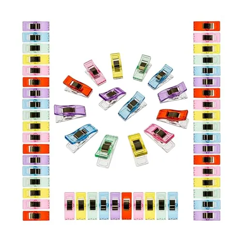 Stoffklammern Set, 60 Stück, 6 Farben Mix, Alternative zu Stecknadeln, DIY Zubehör für Nähen, Stoff Clip, Bastelklammer Nähzubehör, Stoffklammer, Stoffclips Textilien, Nähklammern Kit, Bastelclips