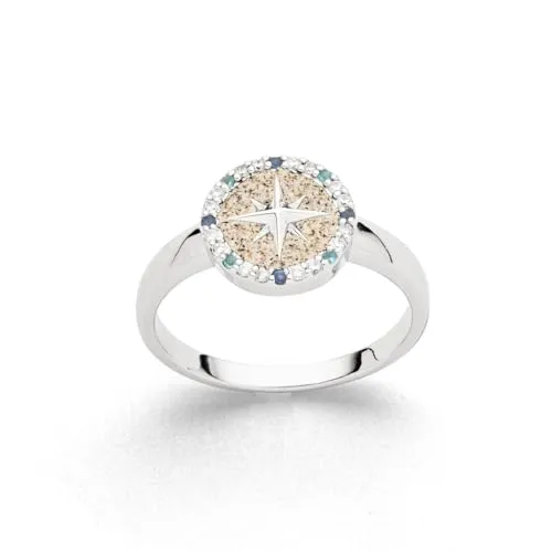 DUR Schmuck Ring KOMPASSROSE 2.0 Strandsand & Zirkonia Silber 925/- rhodiniert R5967 RingSize 54 (17.2)