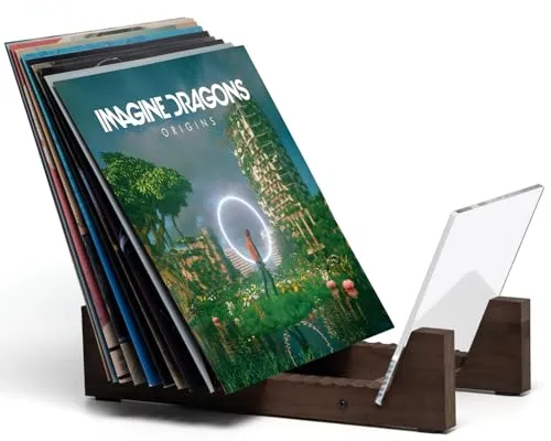 KAIU Schallplatten Aufbewahrung | Kiefernholz mit robustem transparentem Acrylhalter | Premium Design Geeignet für 12