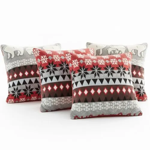 NYVI Dekokissen Kissenbezug CozyBear 40x40 cm für Weihnachten - 4er Set in Rot - Weihnachtsdeko für Sofa & Couch - Super Flauschige Flanell Zierkissen Hüllen mit Reißverschluss