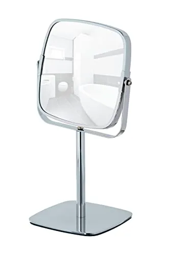 WENKO Kosmetikspiegel Kare - 5-fach vergrößerter Standspiegel - Kosmetikspiegel mit 500 % Vergrößerung, quadratischem Design und hochwertiger Chrom-Oberfläche für präzise Schönheitspflege.