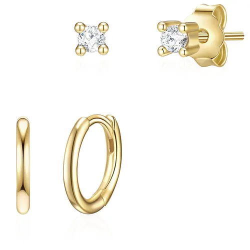 Glanzstücke München Schmuckset gelbgold (4-tlg) - Schmuck-Sets für Damen, vielseitig kombinierbare Ohrstecker und Creolen aus 925 Sterlingsilber, veredelt mit Gelbgold und Zirkonia, ideal für jeden Anlass.