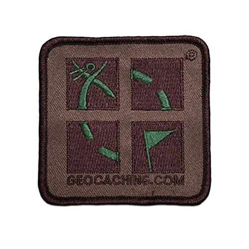 Camo Patch Geocaching Aufnäher Logo Braun Grün Aufbügeln Aufnäher FTF Trade
