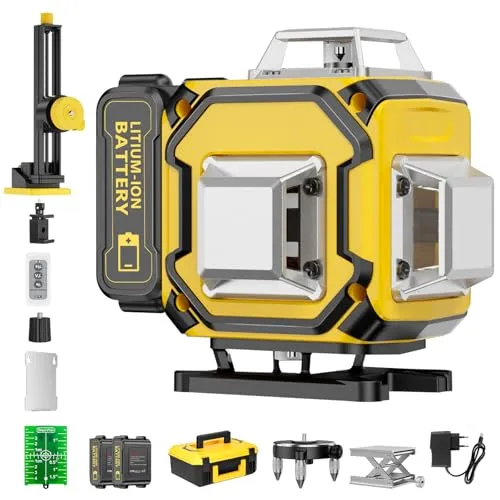 Kreuzlinienlaser Blau 16 Linien Nivellierlaser, 4 x 360 ° Laser wasserwaage, linienlaser kreuzlaser selbstnivellierend für Innenbereich Baustelle, 2 x Batterie Vermessungskabine