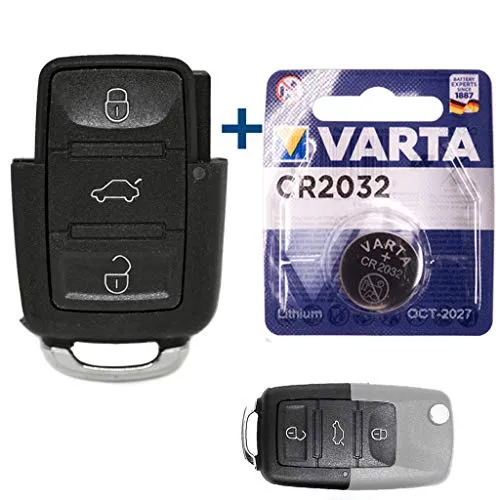 mt key Repair Reparatur Satz Auto Schlüssel Austausch Gehäuse mit 3 Tasten + Batterie Kompatibel mit Klappschlüssel VW Polo 9N Bettle 9C Passat B5 EOS 1F Touran 1T