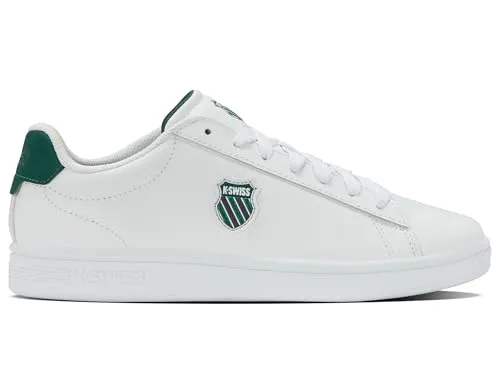 K-SWISS COURT SHIELD II Sneakers, Gr. 44, Weiß/Posy Grün - Sportliche Sneaker aus strapazierfähigem Leder, ideal für einen stylischen Büro-Look. Mit individuell anpassbarer Schnürung und leicht profilierter Gummisohle für sicheren Tritt.