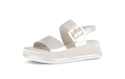 Gabor Comfort Sandalen - Riemchensandale in Silber, Größe 42 EU - Wanderschuhe mit 5 cm Keilabsatz, aus hochwertigem Leder und mit praktischem Klettverschluss, ideal für komfortable Sommertage.