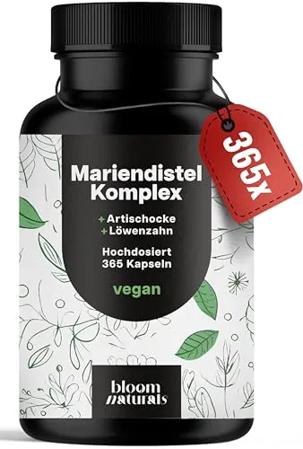 Mariendistel Artischocke Löwenzahn Komplex Hochdosiert – 365 vegane Kapseln – 3-in-1 Pflanzenkomplex mit Mariendistel, Artischocke & Löwenzahn – Vegan – Verpackung kann variieren