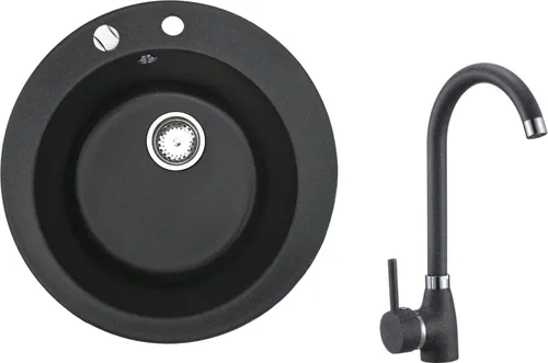 Rund Granitspüle Küchenspüle schwarz Ø49 in schwarz von Manestein