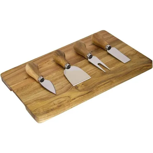 Käsemesser Herbertz 363800 - Käsemesser-Set mit 3 speziellen Messern für Weich-, Hart- und Parmesankäse sowie einer Käsegabel, alle mit stilvollen Akazienholzgriffen und einem passenden Brett für ein elegantes Käsebuffet.