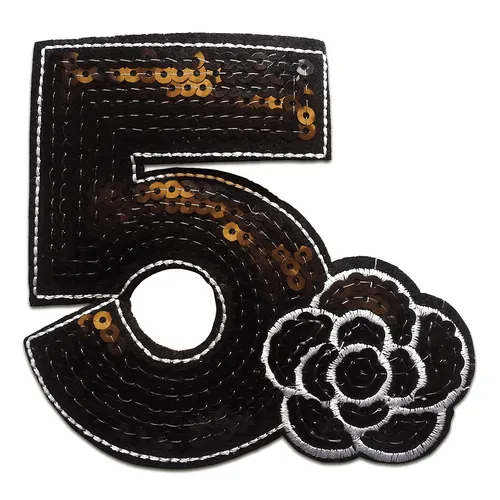 Aufnäher - Fünf 5 mit Pailletten – schwarz – 10,5x10cm - Patches Aufbügeln