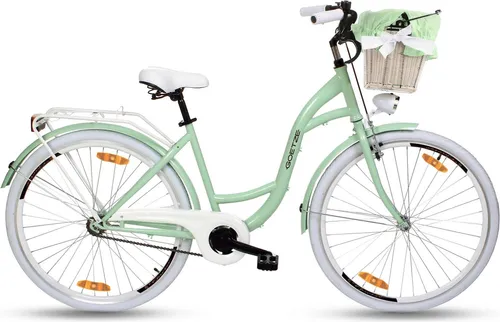 Goetze Style 28 Zoll City Bike, 18 Zoll Tiefeinsteigerrahmen, 1-Gang mit Rücktritt & V-Bremse & , LED-Beleuchtung, Komfortsattel, Rattankorb