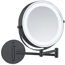 WENKO Power-Loc® LED Wandspiegel Mod. Lumi Schwarz - Kosmetikspiegel mit 5-facher Vergrößerung und effizienter LED-Beleuchtung für optimale Gesichtspflege. Einfache Montage ohne Bohren dank Power-Loc®-System.
