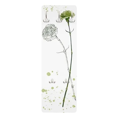 Wandgarderobe inkl. 5 Haken Blumen Floral platzsparendes Design - Made in Germany - Motiv Aquarell Flurgarderobe weiss schmal Garderobenpaneel 2226