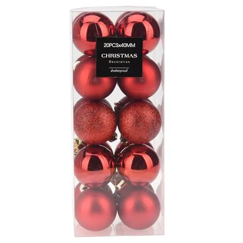 Bruchsichere Weihnachtskugeln aus Kunststoff Ø 4 cm rot matt, glänzend & glitzernd – Set für Innen & Außen – ideal für Kinder & Haustiere – langlebig & wiederverwendbar (Rot, Ø 4 cm - 20 Stück) 20 x