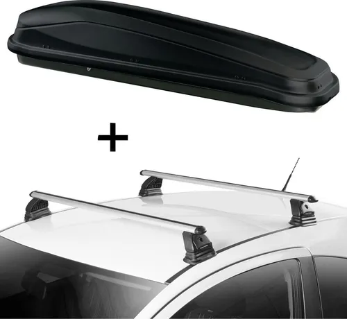 Dachbox JUEASY300 300 Liter schwarz + Dachträger VDP EVO ALU kompatibel mit für Mazda 2 (DE) 3-5 Türer 2007-2015
