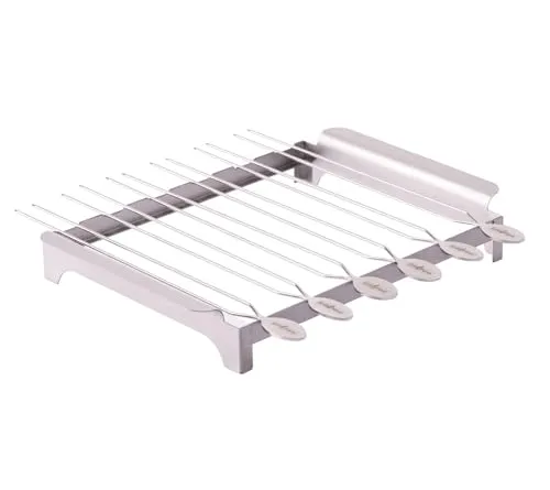 Grillfürst Edelstahl Grillspießhalter für 6 Grillspieße - Spießgestell aus Metall mit 6 Doppelspießen - Skewers für Schaschlik, Gemüse, Fleisch, Garnelen u.v.m., 6 Stück je 35 cm