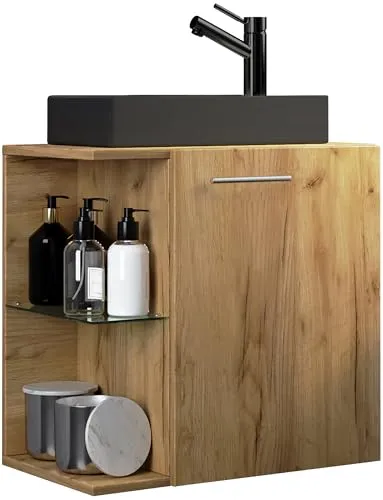 2-tlg Waschtisch Hausa Toilette schmal Schwarz - Badmöbel-Set mit hochwertigem Waschbecken und elegantem Glasboden, ideal für Platzersparnis und modernes Design im Badezimmer.