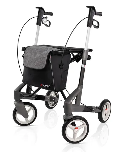 Topro Offroad Rollator Olympos ATR - Weinrot - Rollator mit großen Vorderrädern und stoßdämpfenden Off-Road-Reifen für eine reibungslose Fahrt auf unebenen Wegen und Pflastersteinen.