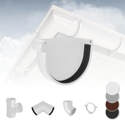 RAINWAY L Regenrinnen System (Rinnenendstück mit Dichtlippe links weiß) - PVC-U Kunststoff in 4 Farben, für Dachflächen > 100m² empfohlen, Endstück Endkappe