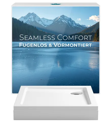 Calmwaters Duschwanne Seamless Comfort 80x80 cm - Quadratische Duschwanne im Komplettset mit fugenlosem Design und vormontiertem Zubehör für eine schnelle und einfache Installation – ideal für jedes Bad.