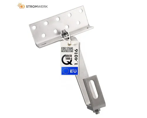 STROMWERK Dachhaken für Solar Befestigung - 3-fach verstellbare Edelstahlhalterung - Dach- & Bodenhalterungen für Solarmodule, rostfrei und langlebig, ideal für einfache Montage von Solarmodulen auf Ziegeldächern.