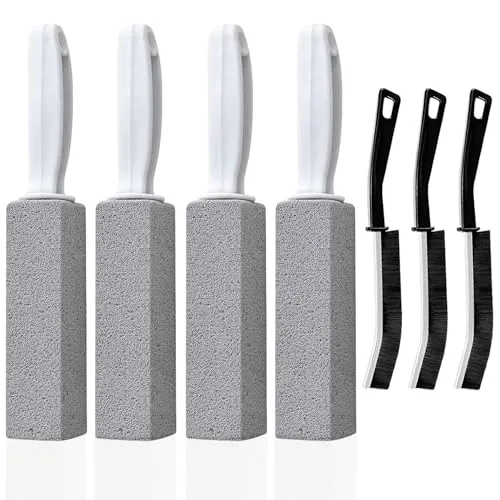 Kezidhp 4 Stück Putzstein WC Reiniger aus Bimsstein & 3 Stück Fugenbürste Set – Entfernt Hartnäckigen Urinstein, Kalk und Schmutz – Ideal für Küche, Bad, Fenster und Türen, putzutensilien
