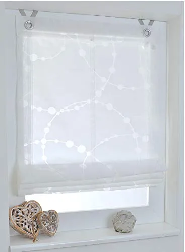 Raffrollo Ösenrollo Cadena Weiss – Modernes Design für Ihr Zuhause - Hochwertiges Raffrollo aus 55% Polyester und 45% Viscose, halbtransparent mit geometrischen Mustern. Pflegeleicht und ideal für stilvolle Fensterdekoration.