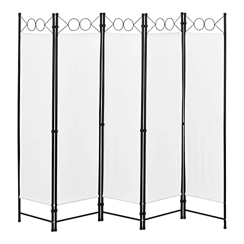 Raumteiler Saragossa 5-teilig - Flexibler Sichtschutz - Paravent Trennwand, ideal als Raumteiler oder Umkleide, mit einfachem Stecksystem für schnellen Aufbau und platzsparendes Verstauen. Maße: 171 x 200 cm, weißes Design für stilvolle Akzente.