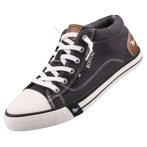 MUSTANG Herren Canvas Mid-Top Sneaker Schwarz EU 44 - Wanderschuhe mit Obermaterial aus robustem Canvas und komplettem Textilinnenschuh, ideal für Komfort und Flexibilität beim Tragen.