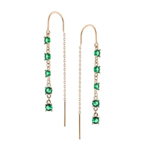 Golders Durchzieher-Ohrringe aus 585 Rotgold mit grünen Zirkonia - Elegante Ohrhänger aus 585 Rotgold, verziert mit 10 grünen Zirkonia. Ein zeitloses Schmuckstück für Damen, das jedem Outfit einen Hauch von Luxus verleiht.