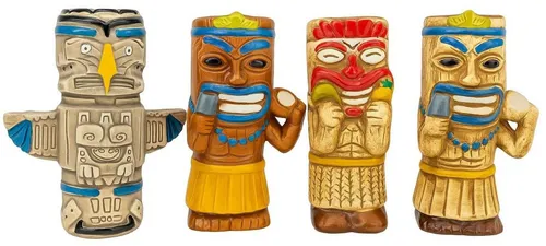 Geschenkestadl Cocktailglas Set 4 Stück Tiki Becher 430ml-480ml - 4-tlg. Set mit Tiki-Motiv, ideal für Partys und Cocktails. Hochwertiges Trinkglas für besondere Anlässe und stilvolle Bar-Deko.