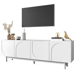 Modfu TV-Schrank in Weiß, 175x56x38 cm – Eleganter Holzwerkstoff für modernes Wohnen - Stylischer TV-Schrank mit schlichten Linien und praktischem Stauraum. Die grifflosen Türen mit Push-to-Open-System sorgen für eine aufgeräumte Optik und einfachen Zugang zu Ihren Medien. Ideal für ein modernes Wohnzimmer.