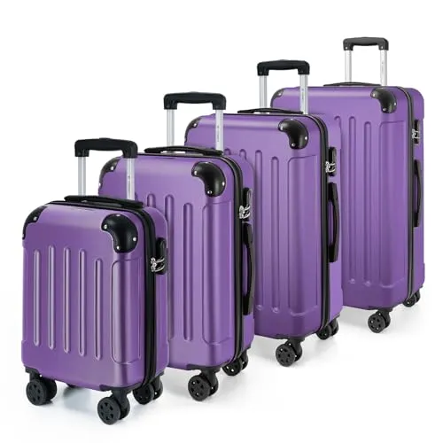 YONSLY Gepäckset Suitcase – Lila Hartschalenreisekoffer mit 360° Lenkrollen - Sicher und praktisch: Der Koffer mit integriertem Zahlenschloss schützt Ihr Gepäck zuverlässig. Mit 4 leisen Spinner-Rollen für müheloses Gleiten und einem höhenverstellbaren Teleskopgriff für optimalen Komfort.