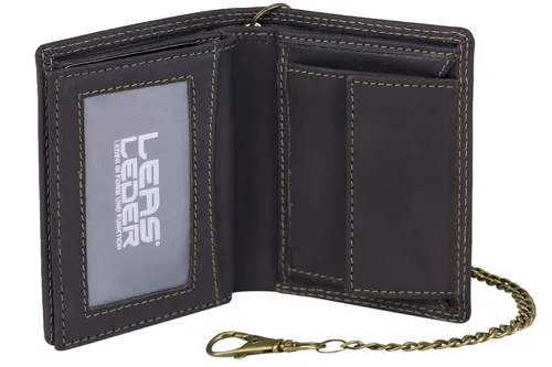 Minibörse super schlank mit Kette LEAS MCL Leder Portemonnaie extra dünn braun