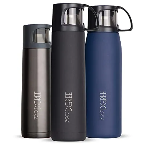 720°DGREE Thermoskanne mit Becher 450ml “Follow” - Thermosflasche mit 12h heiß und 24h kalt, auslaufsicher und BPA-frei. Ideal für unterwegs, Schule oder Büro – stylisches Design und umweltfreundlich!